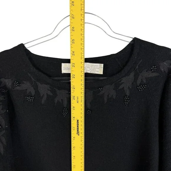 Robert Scott Women L Black Embroidered Beaded Lambswool Angora Sweater Fairygoth - Picture 11 of 16